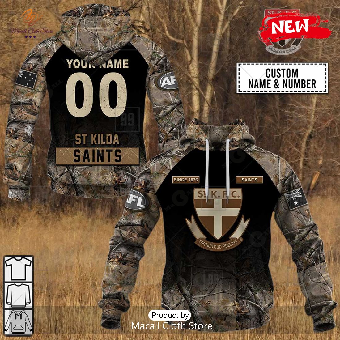 [NEW] Personalized AFL St Kilda Saints Camouflage Hunting Design Hoodie Sweatshirt 3D