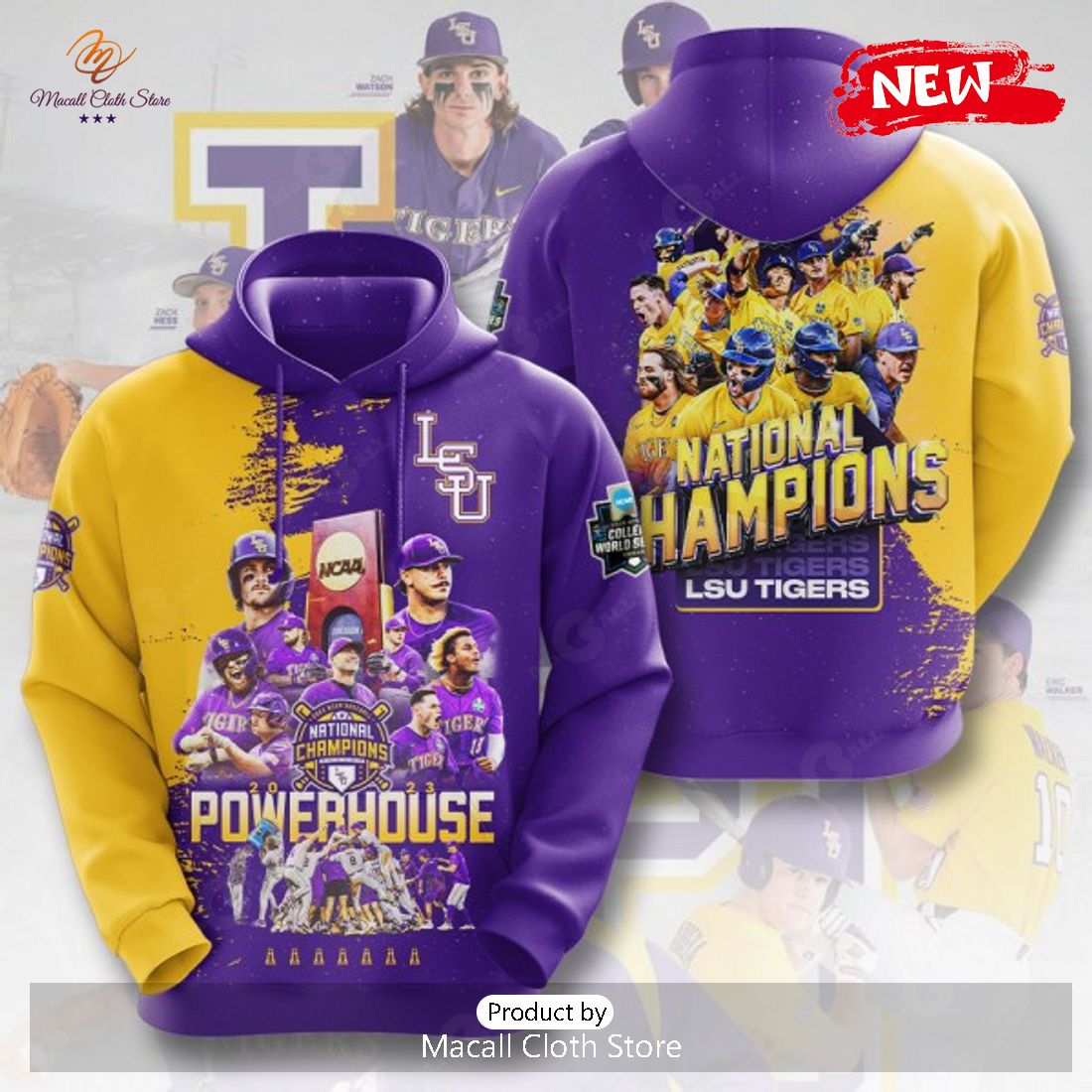 National Champions Powerhouse LSU Tigers Baseball Gold Purple Hoodie Sweatshirt 3D National Champions Powerhouse LSU Tigers Baseball Gold Purple Hoodie Sweatshirt 3D