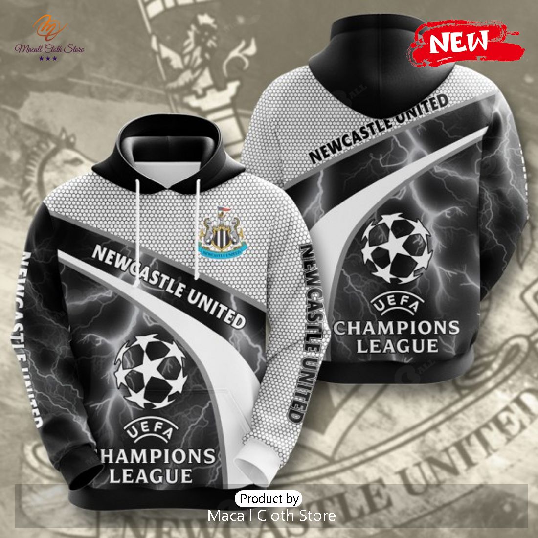 Newcastle United Champions League Thunder Ball Patterns Hoodie Sweatshirt 3D Newcastle United Champions League Thunder Ball Patterns Hoodie Sweatshirt 3D