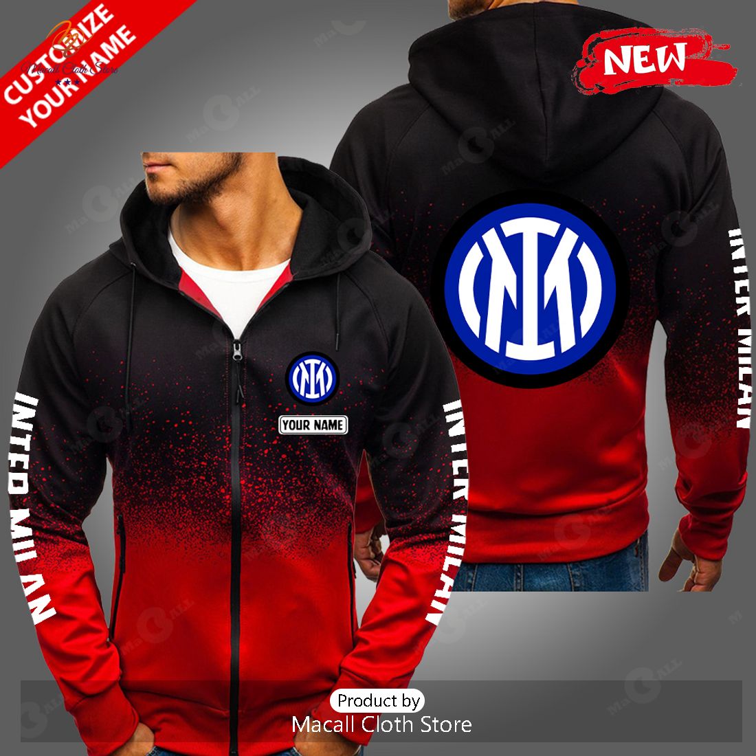 [NEW] Personalized Inter Milan Red Gradient Hoodie Sweatshirt 3D