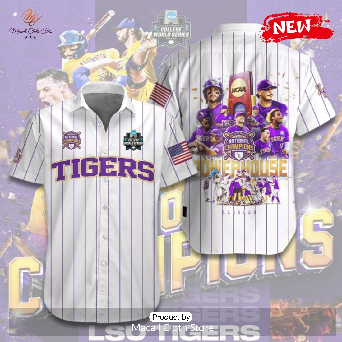 LSU Tigers Baseball Powerhouse Players Patterns White Hawaiian Shirt