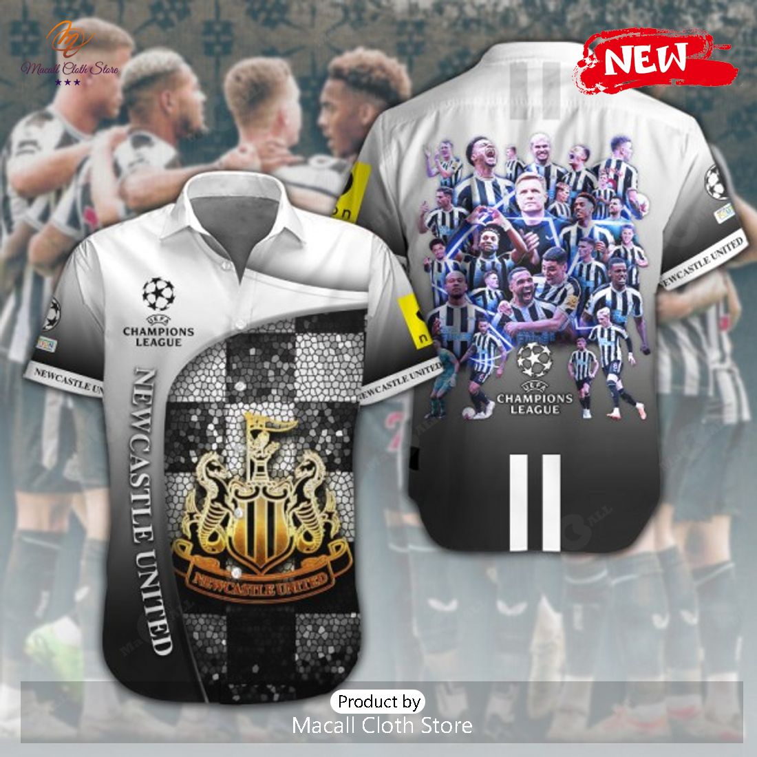Newcastle United Champions League Luxury Logo Patterns Hawaiian Shirt Newcastle United Champions League Luxury Logo Patterns Hawaiian Shirt