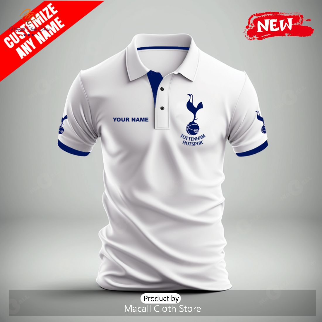 Personalized Tottenham Hotspur Premium White Polo Shirt Personalized Tottenham Hotspur Premium White Polo Shirt