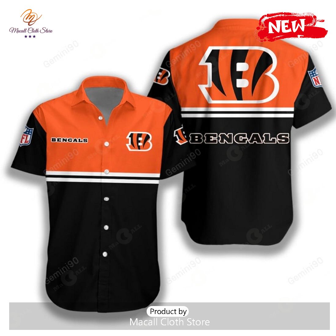 Cincinnati Bengals NFL 2Line Logo Patterns Hawaiian Shirt