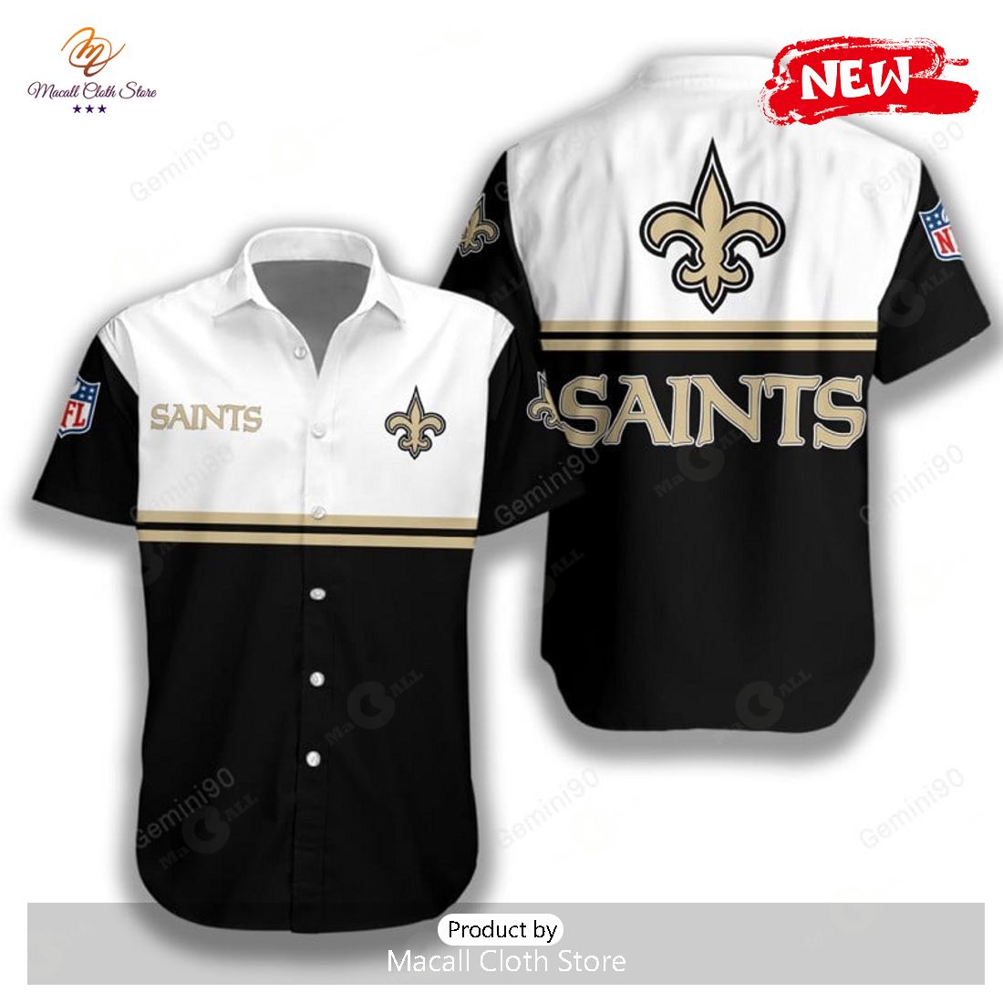 New Orleans Saints NFL 2Line Logo Patterns Hawaiian Shirt New Orleans Saints NFL 2Line Logo Patterns Hawaiian Shirt
