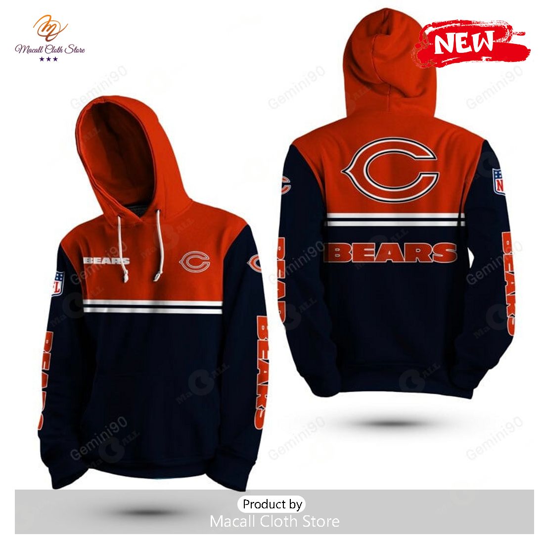 NFL Chicago Bears Logo Flame Pattern 3D Hoodie Pullover Print Custom Name -  Freedomdesign