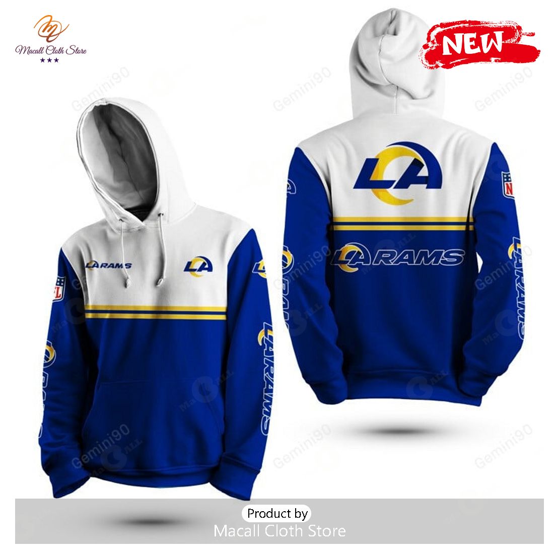 NFL Los Angeles Rams Logo Flame Pattern 3D Hoodie Pullover Print