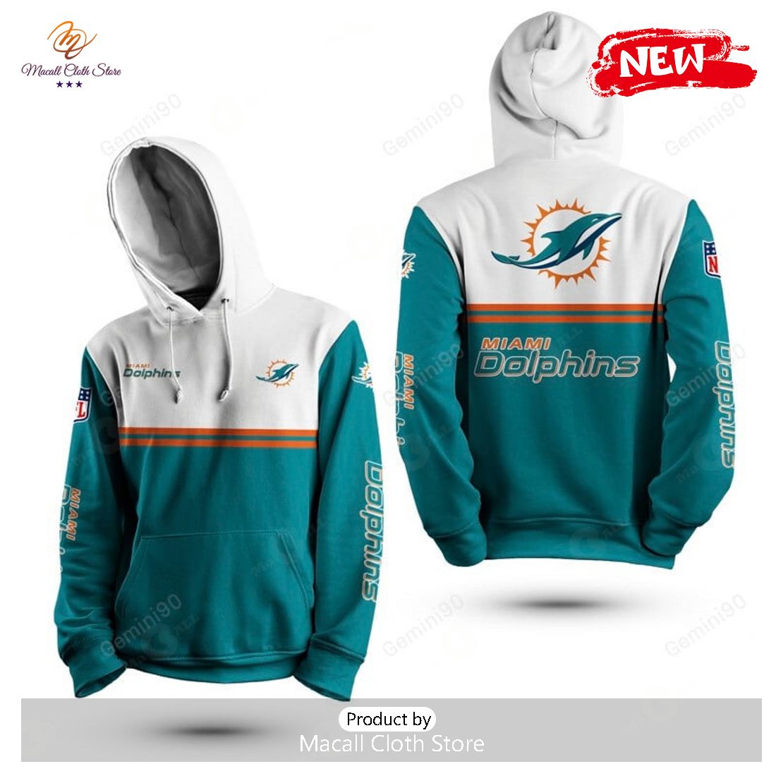 Miami Dolphins NFL 2Line Logo Patterns Hoodie Sweatshirt 3D