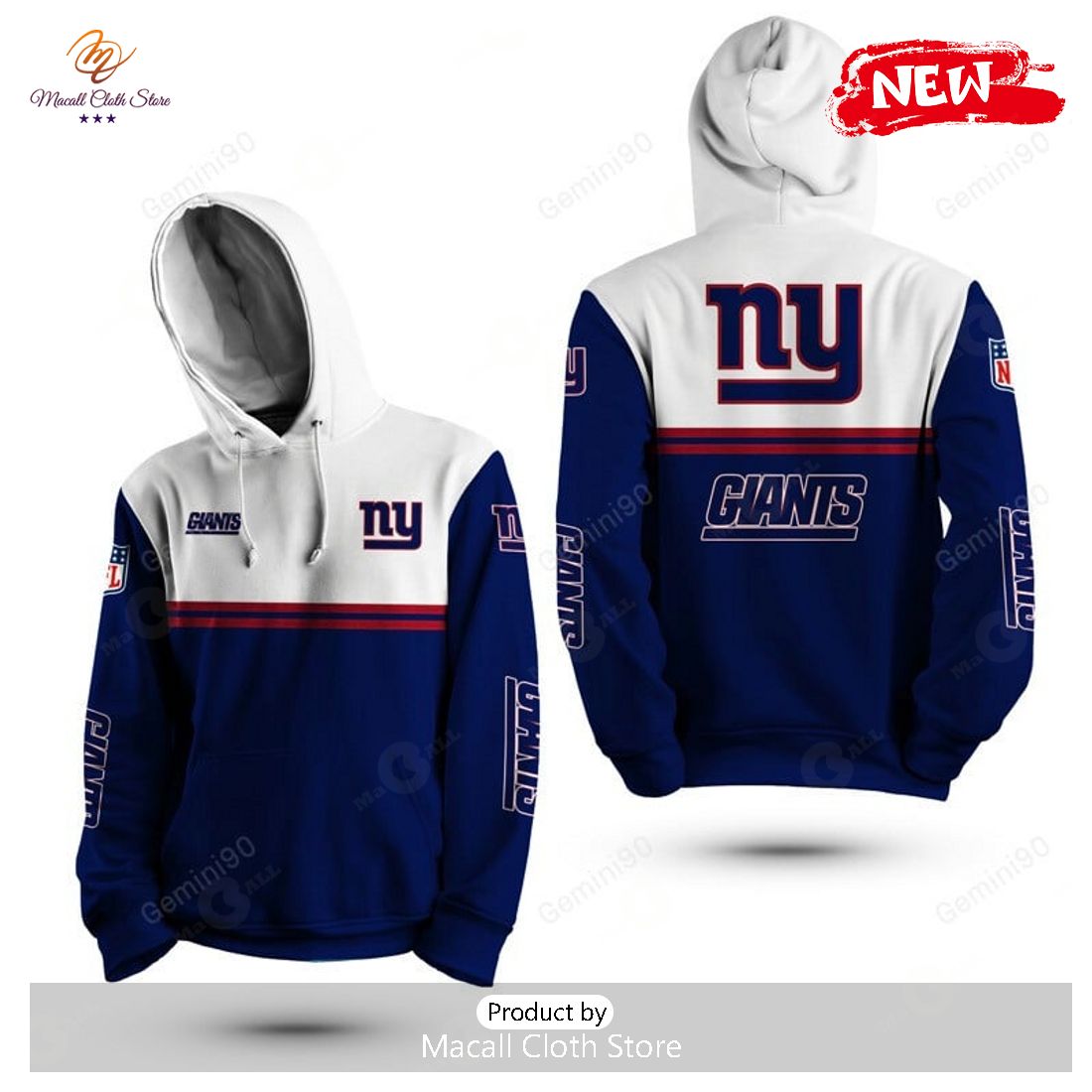 New York Giants NFL 2Line Logo Patterns Hoodie Sweatshirt 3D