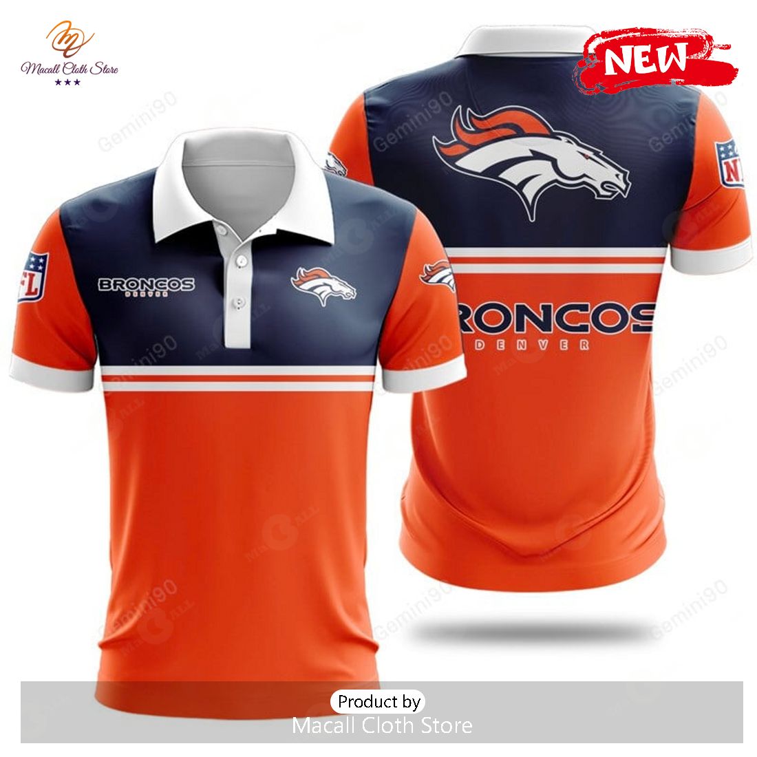 Denver Broncos NFL 2Line Logo Patterns Polo Shirt Denver Broncos NFL 2Line Logo Patterns Polo Shirt