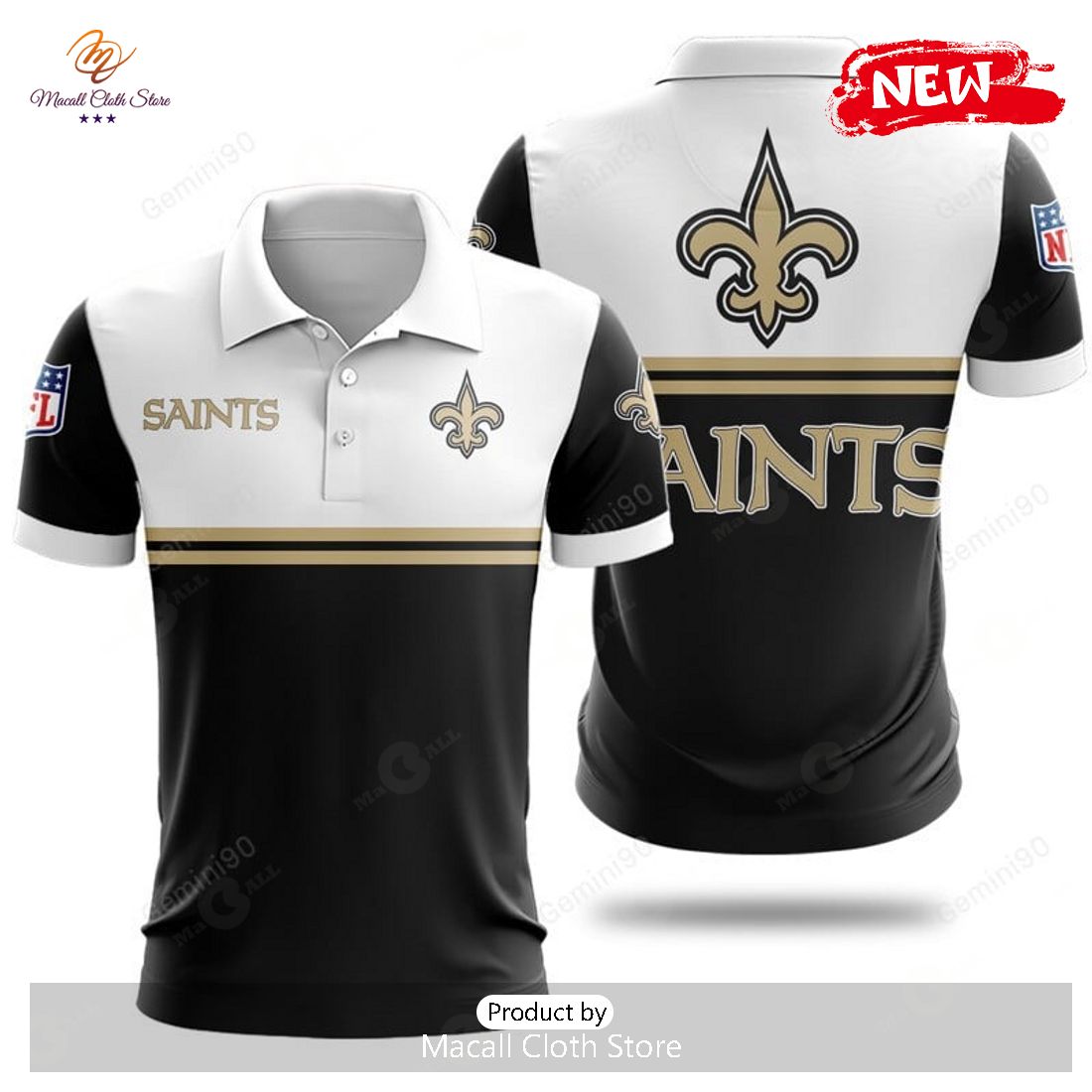 New Orleans Saints NFL 2Line Logo Patterns Polo Shirt