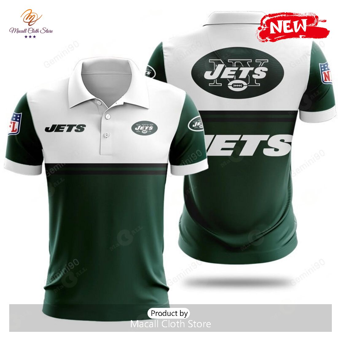 New York Jets NFL 2Line Logo Patterns Polo Shirt