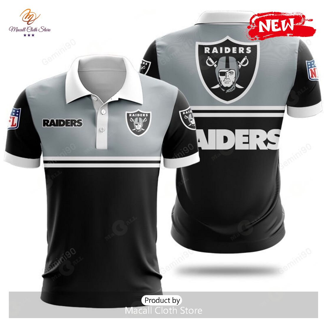 Oakland Raiders NFL 2Line Logo Patterns Polo Shirt