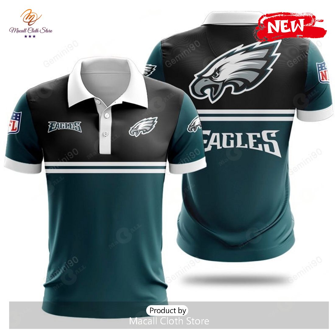 Philadelphia Eagles NFL 2Line Logo Patterns Polo Shirt