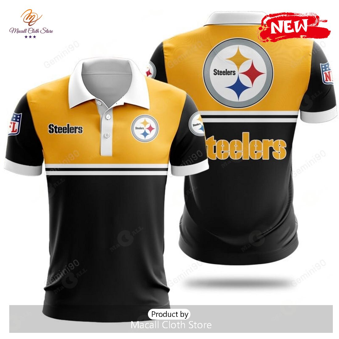 Pittsburgh Steelers NFL 2Line Logo Patterns Polo Shirt
