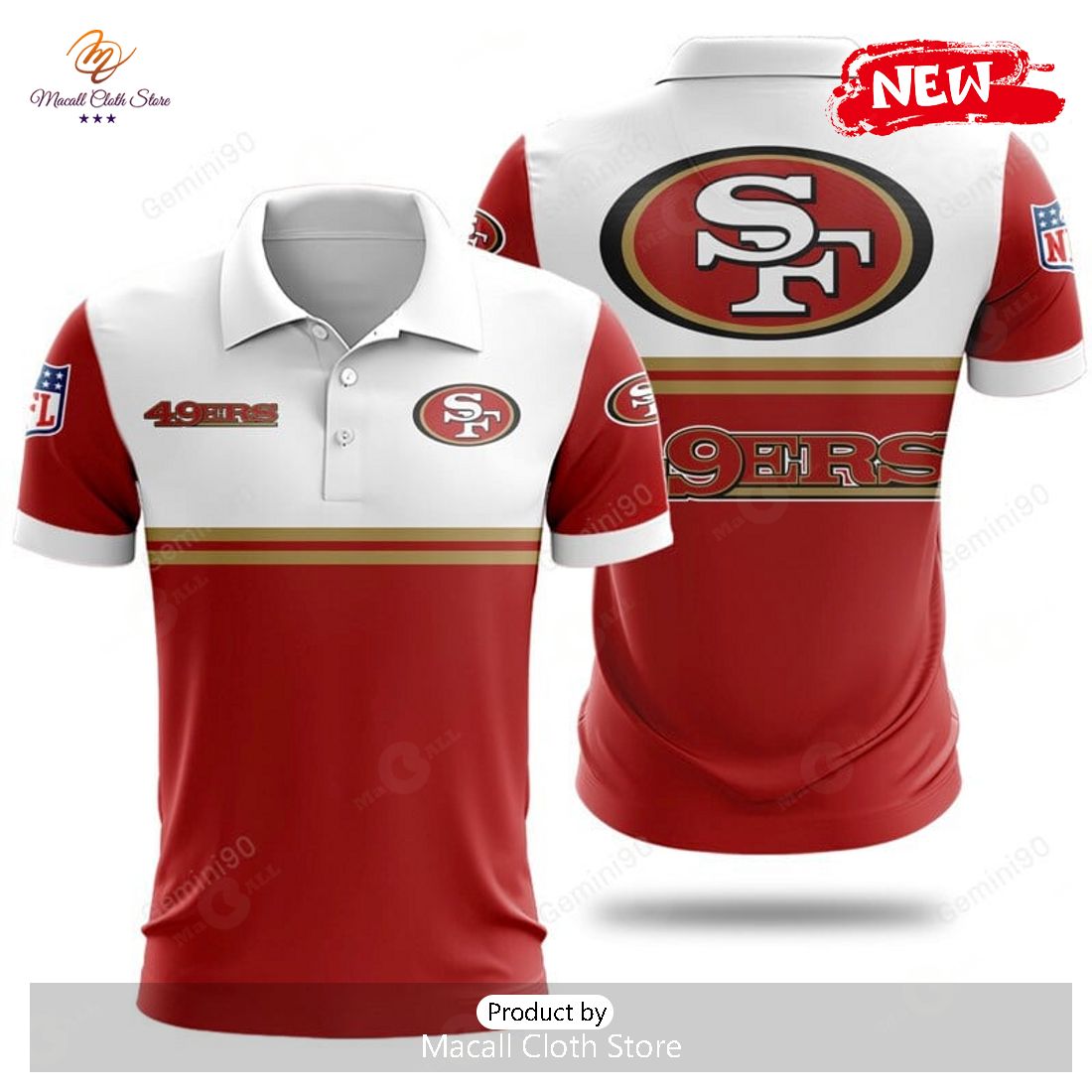 San Francisco 49ers NFL 2Line Logo Patterns Polo Shirt