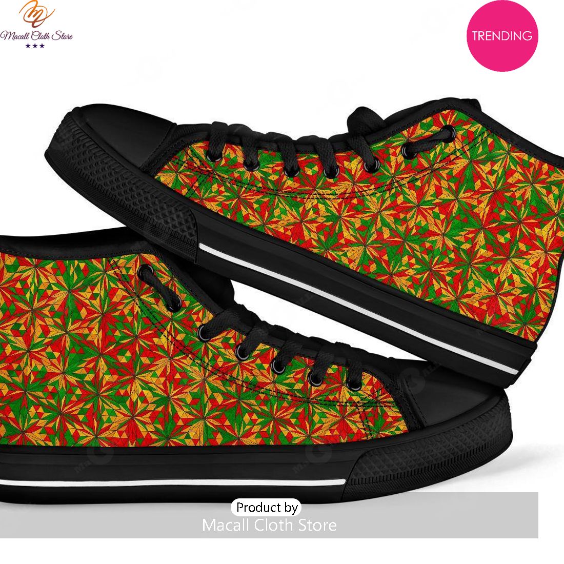 [TRENDING EDITION] Rasta Reggae Pattern Print Men Women’s High Top Canvas Shoes