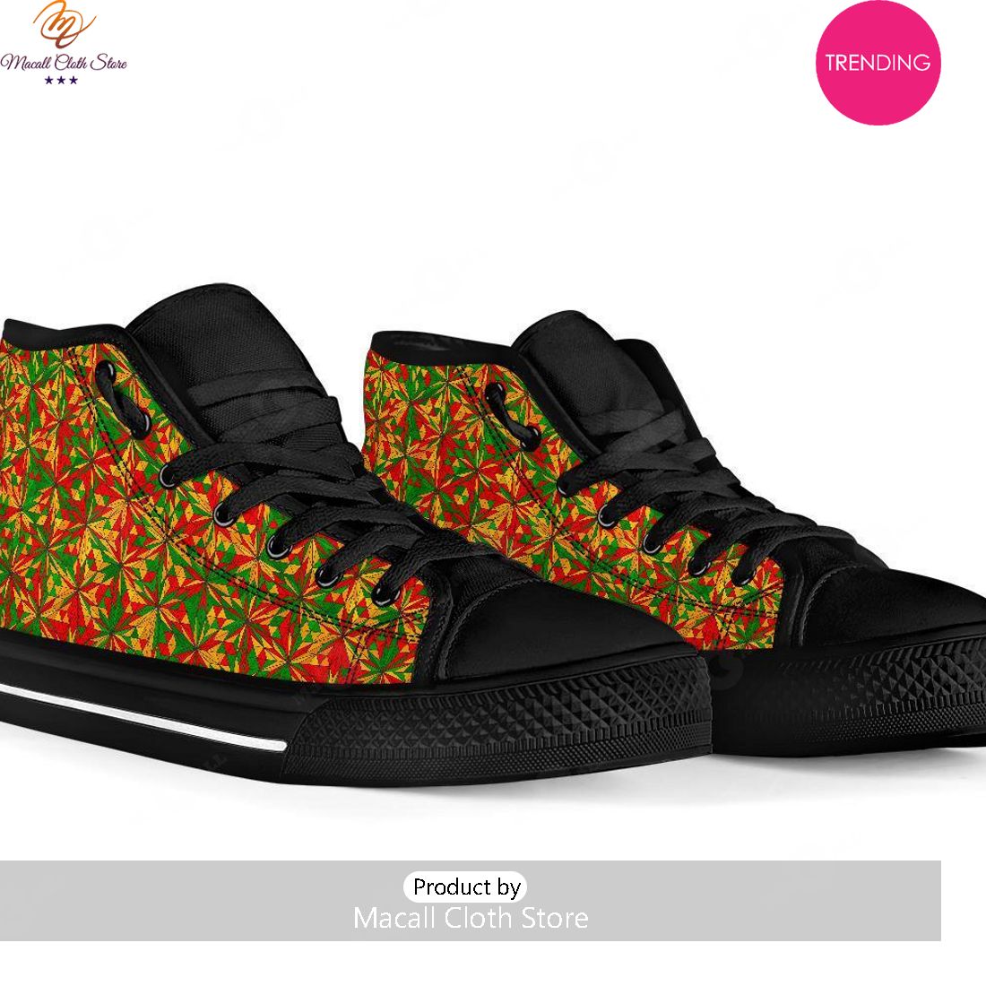 [TRENDING EDITION] Rasta Reggae Pattern Print Men Women’s High Top Canvas Shoes