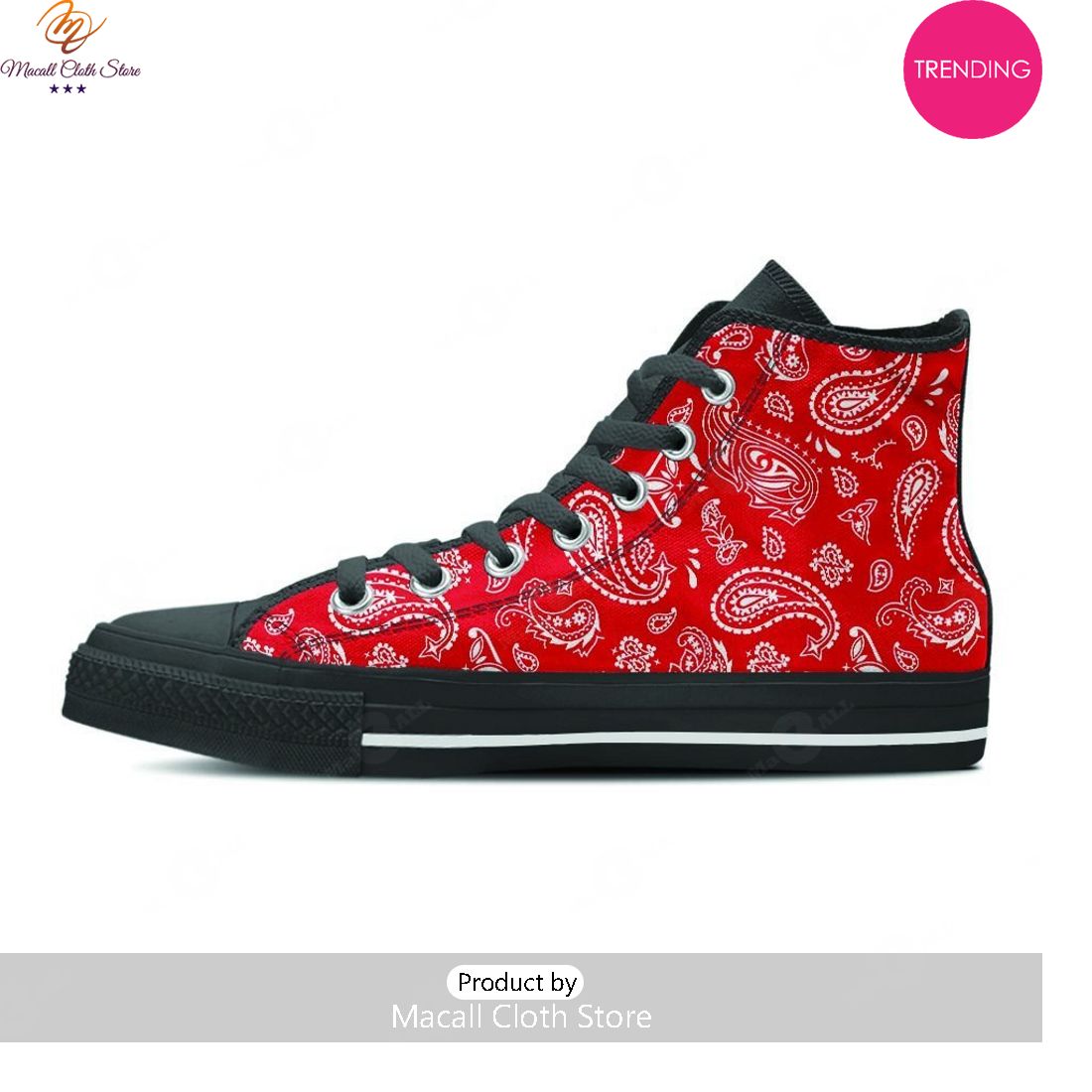 [TRENDING EDITION] Red Bandana Men’s High Top Canvas Shoes