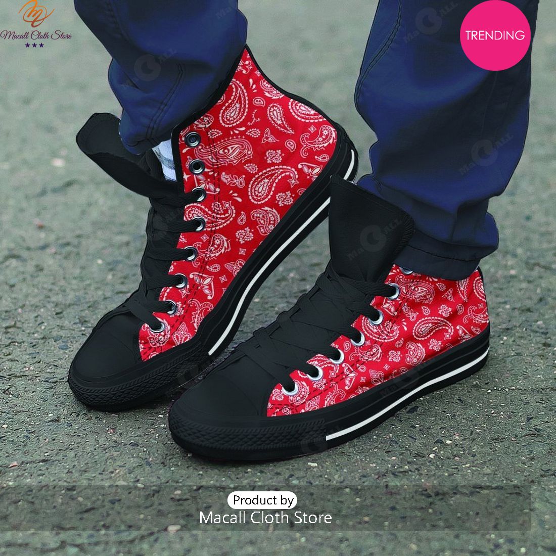 [TRENDING EDITION] Red Bandana Men’s High Top Canvas Shoes