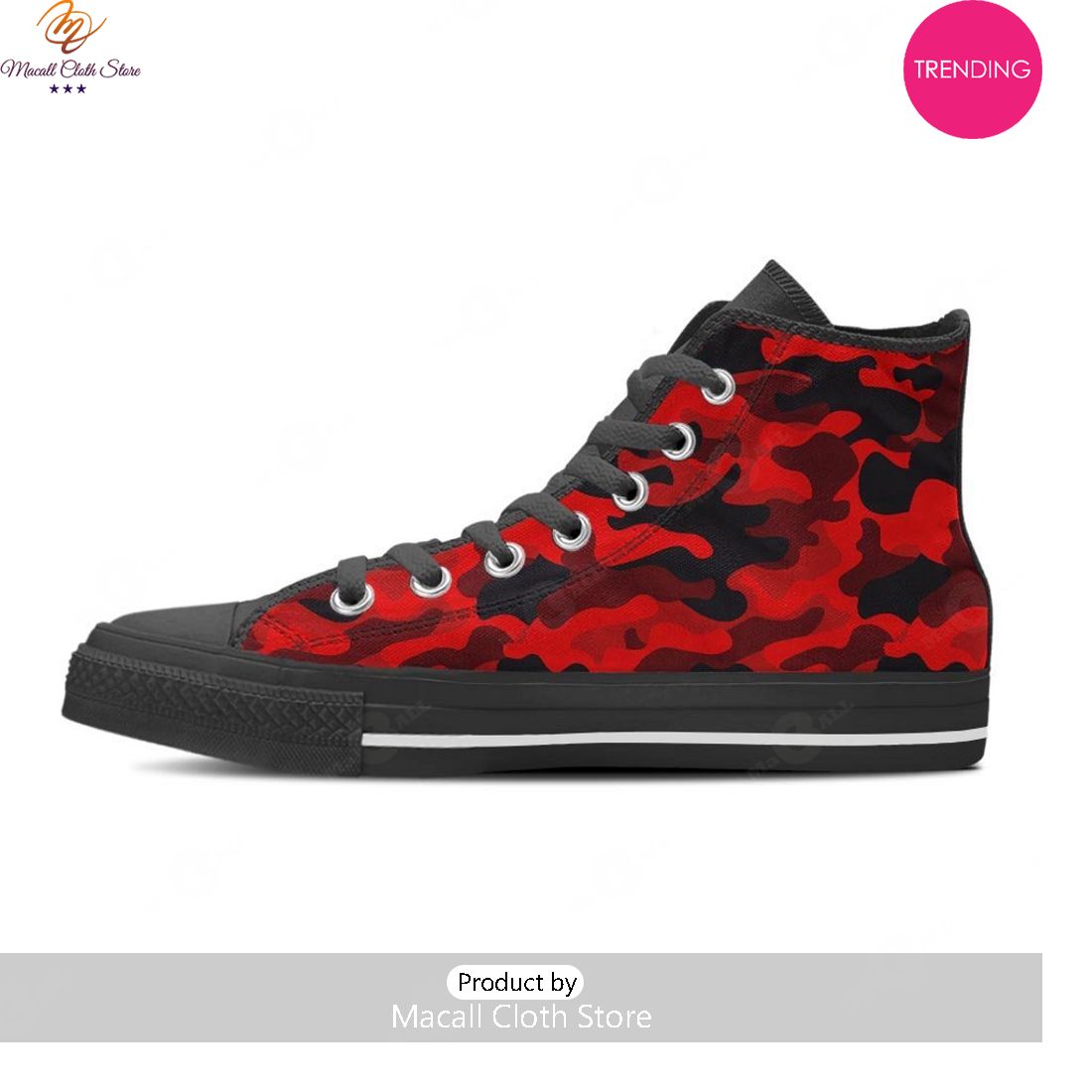 [TRENDING EDITION] Red Camo Print Men’s High Top Canvas Shoes