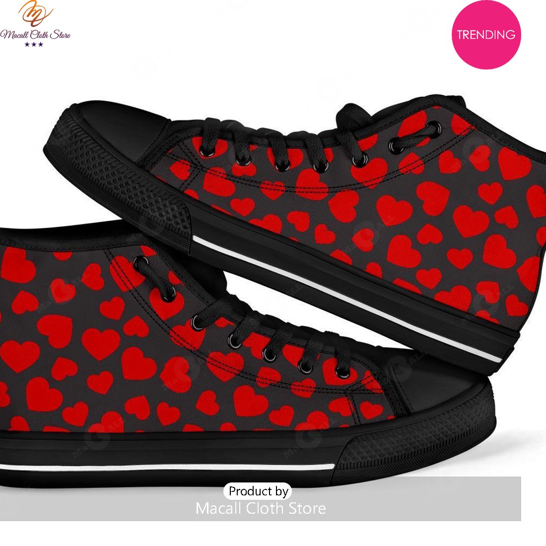 [TRENDING EDITION] Red Heart Pattern Print Men Women’s High Top Canvas Shoes