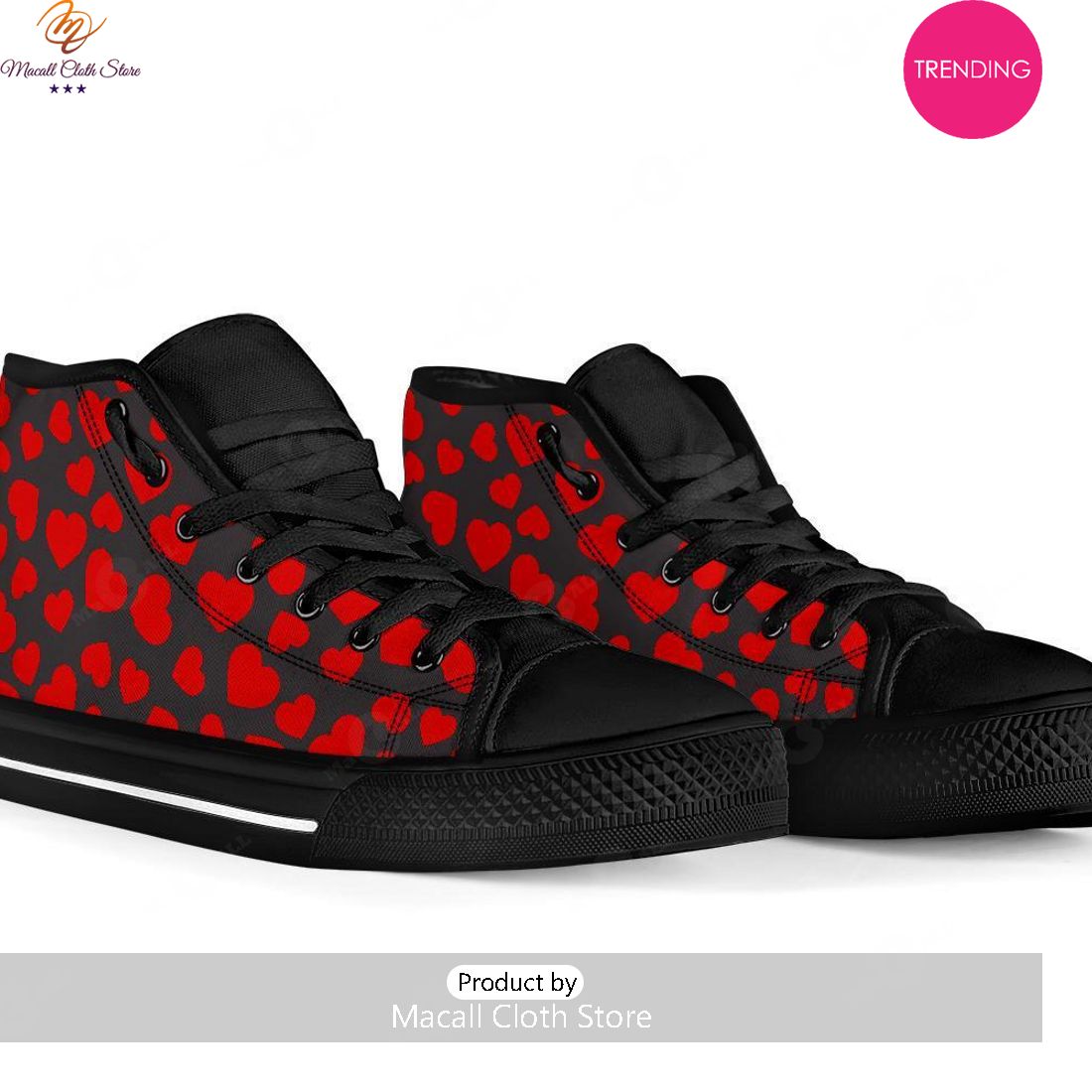 [TRENDING EDITION] Red Heart Pattern Print Men Women’s High Top Canvas Shoes