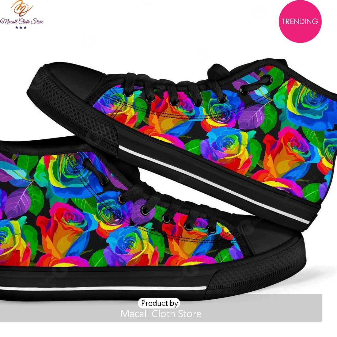 [TRENDING EDITION] Rose Colorful Rainbow Pattern Print Men Women’s High Top Canvas Shoes