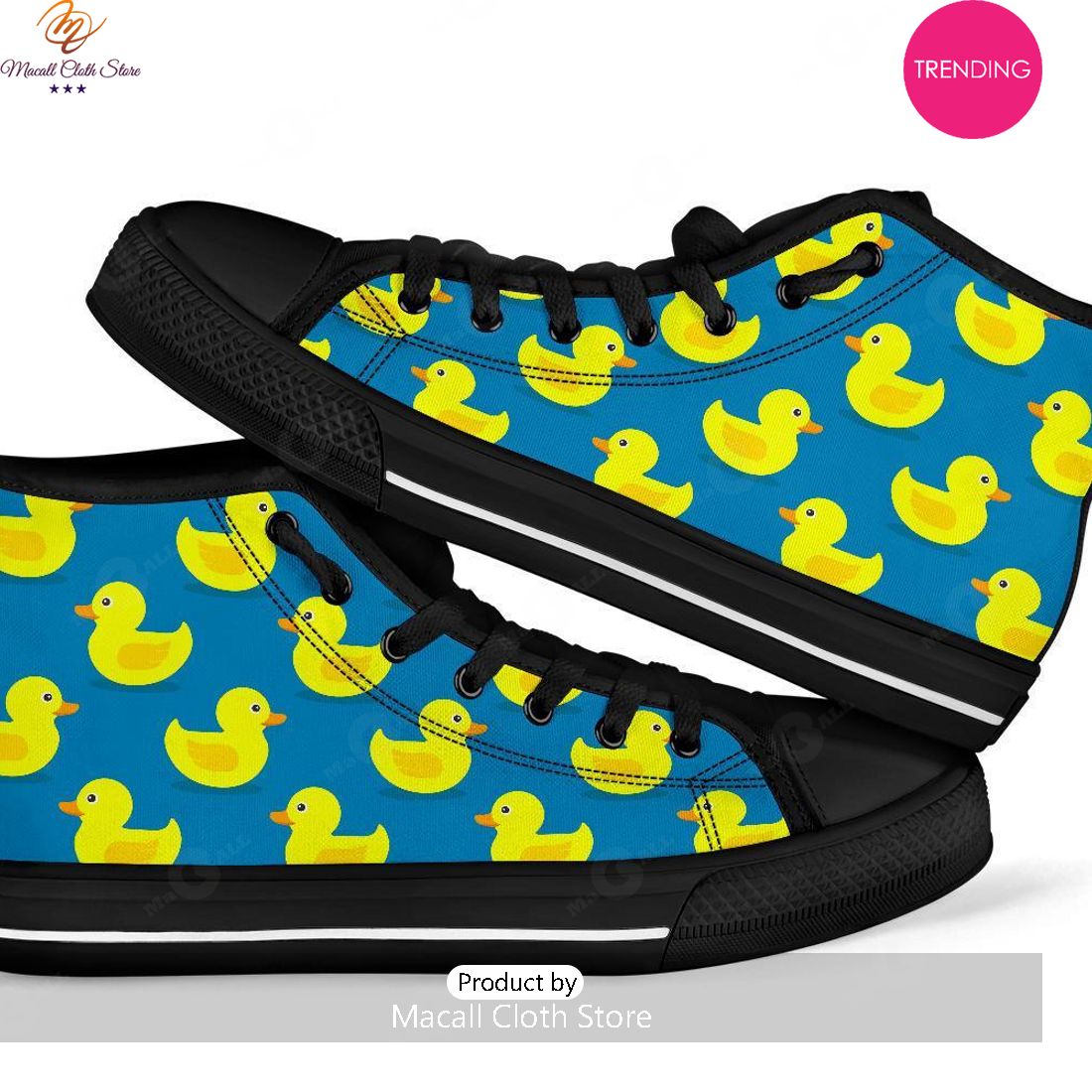 [TRENDING EDITION] Rubber Duck Pattern Print Men Women’s High Top Canvas Shoes