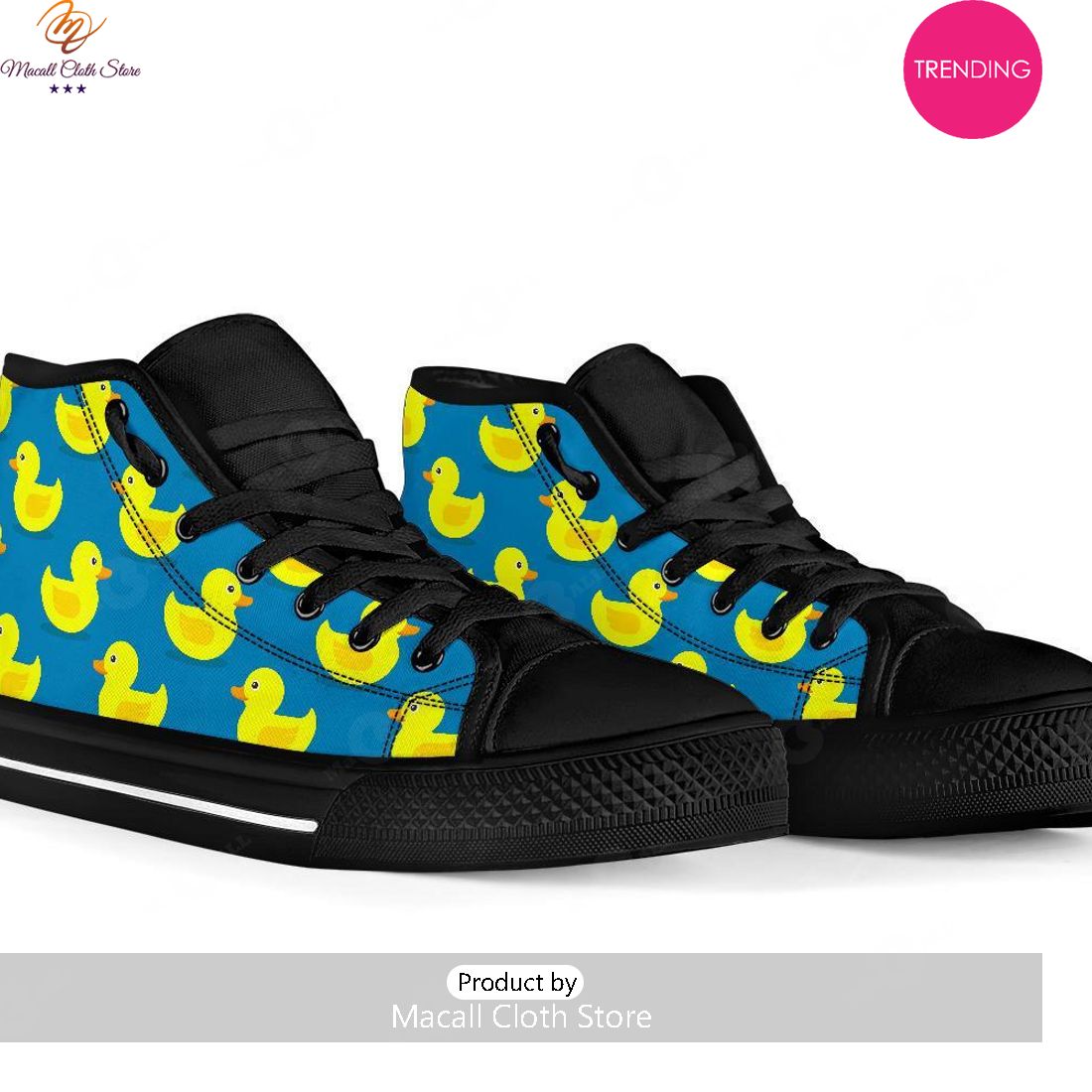 [TRENDING EDITION] Rubber Duck Pattern Print Men Women’s High Top Canvas Shoes