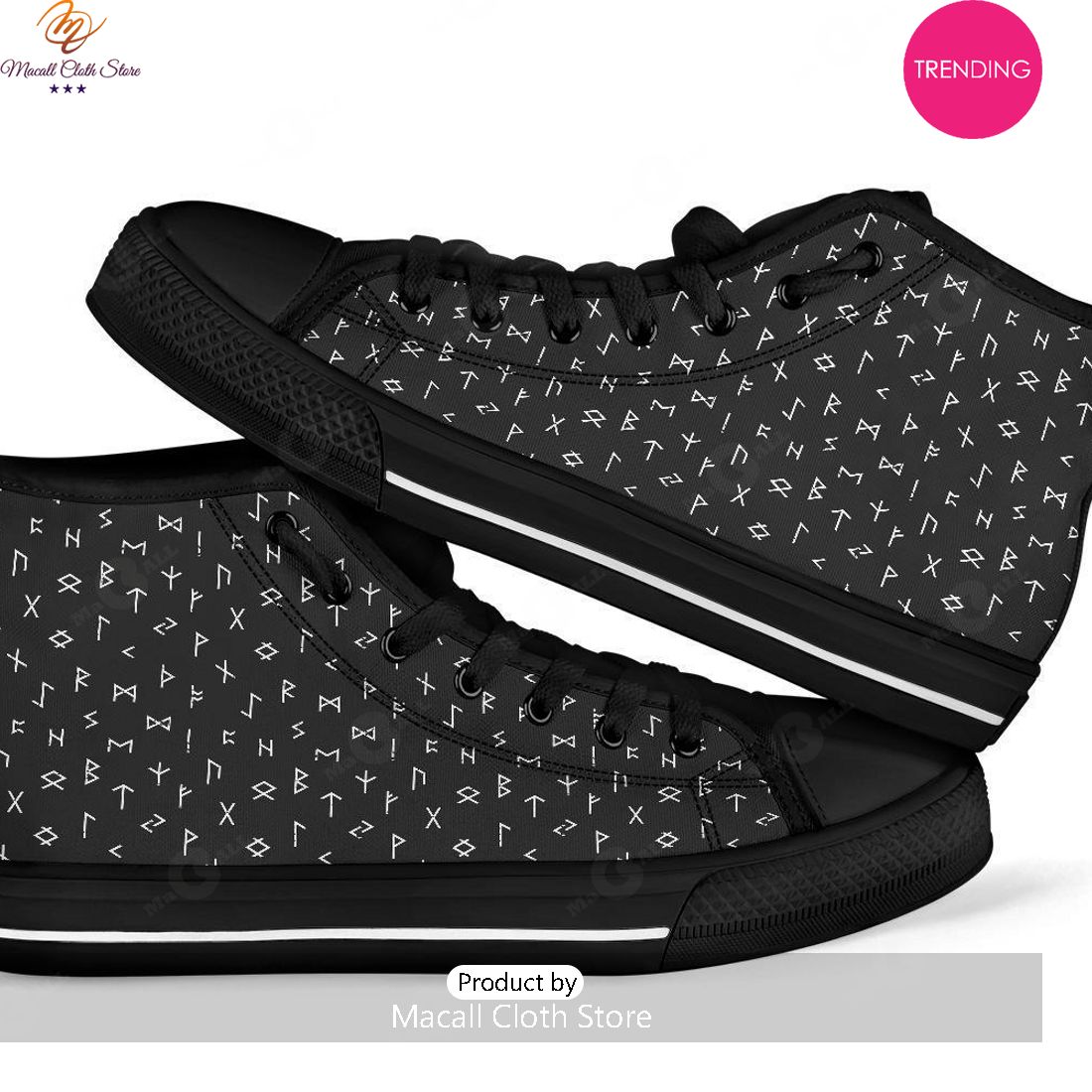 [TRENDING EDITION] Scandinavian Viking Futhark Norse Runes Pattern Print High Top Canvas Shoes