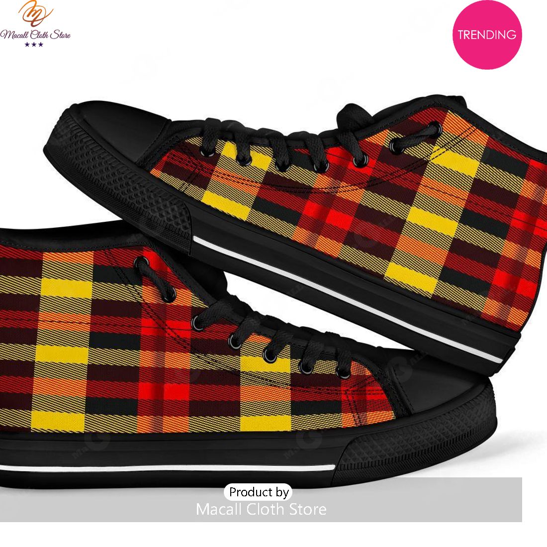 [TRENDING EDITION] Scottish Tartan Red Yellow Plaid Men Women’s High Top Canvas Shoes