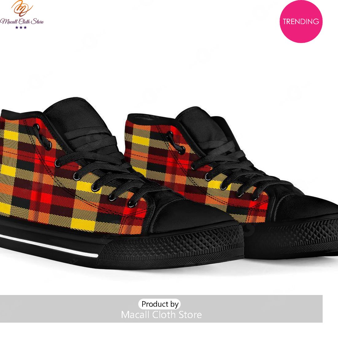 [TRENDING EDITION] Scottish Tartan Red Yellow Plaid Men Women’s High Top Canvas Shoes