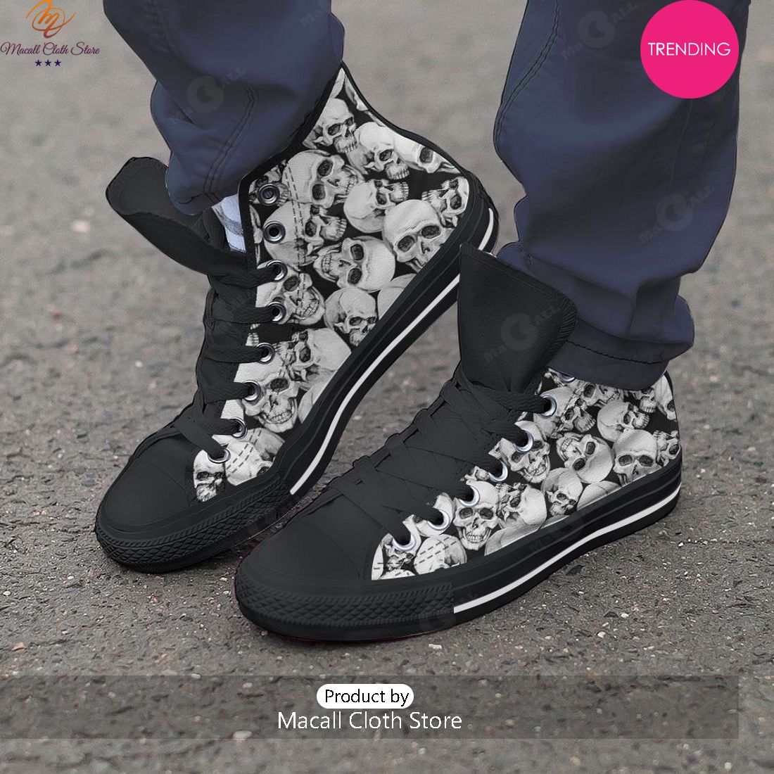 [TRENDING EDITION] Skull Design Men’s High Top Canvas Shoes