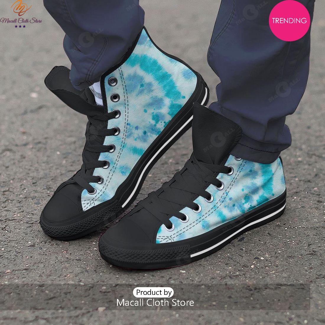 [TRENDING EDITION] Turquoise Tie Dye Men’s High Top Canvas Shoes