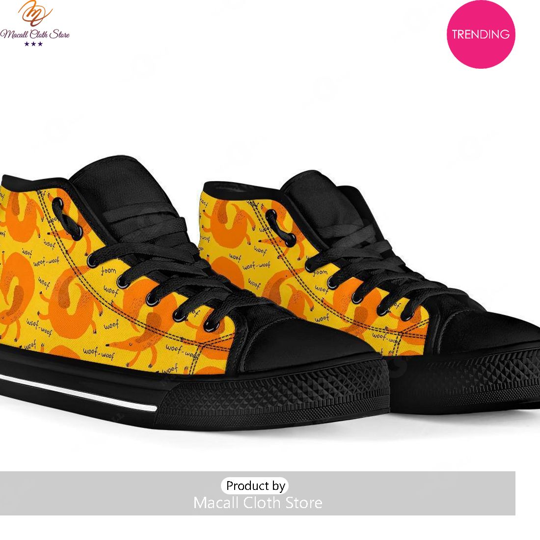 [TRENDING EDITION] Wiener Dog Dachshund Woof Woof Pattern Print High Top Canvas Shoes