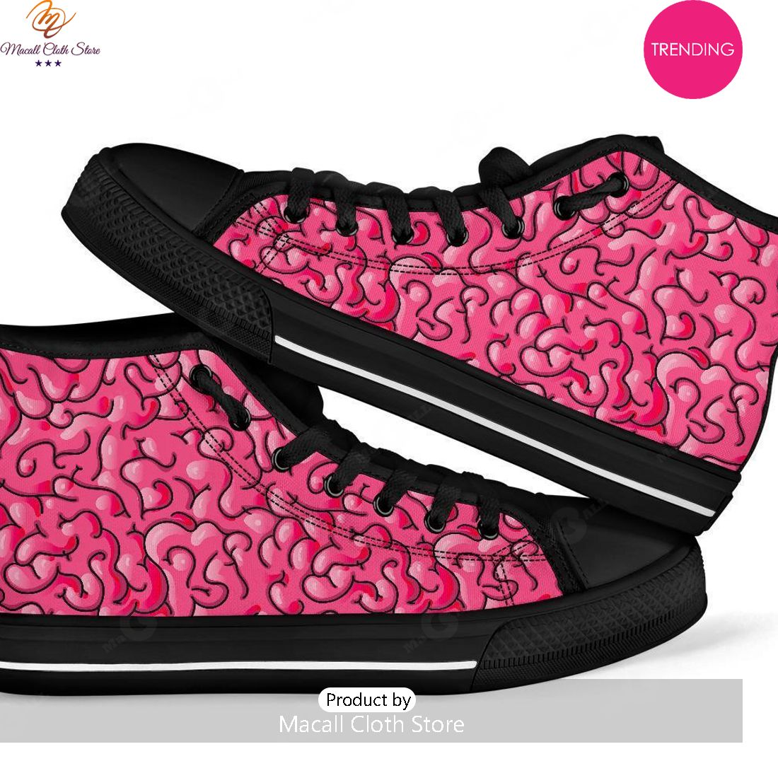 [TRENDING EDITION] Zombie Brain Halloween Pattern Print Men Women’s High Top Canvas Shoes