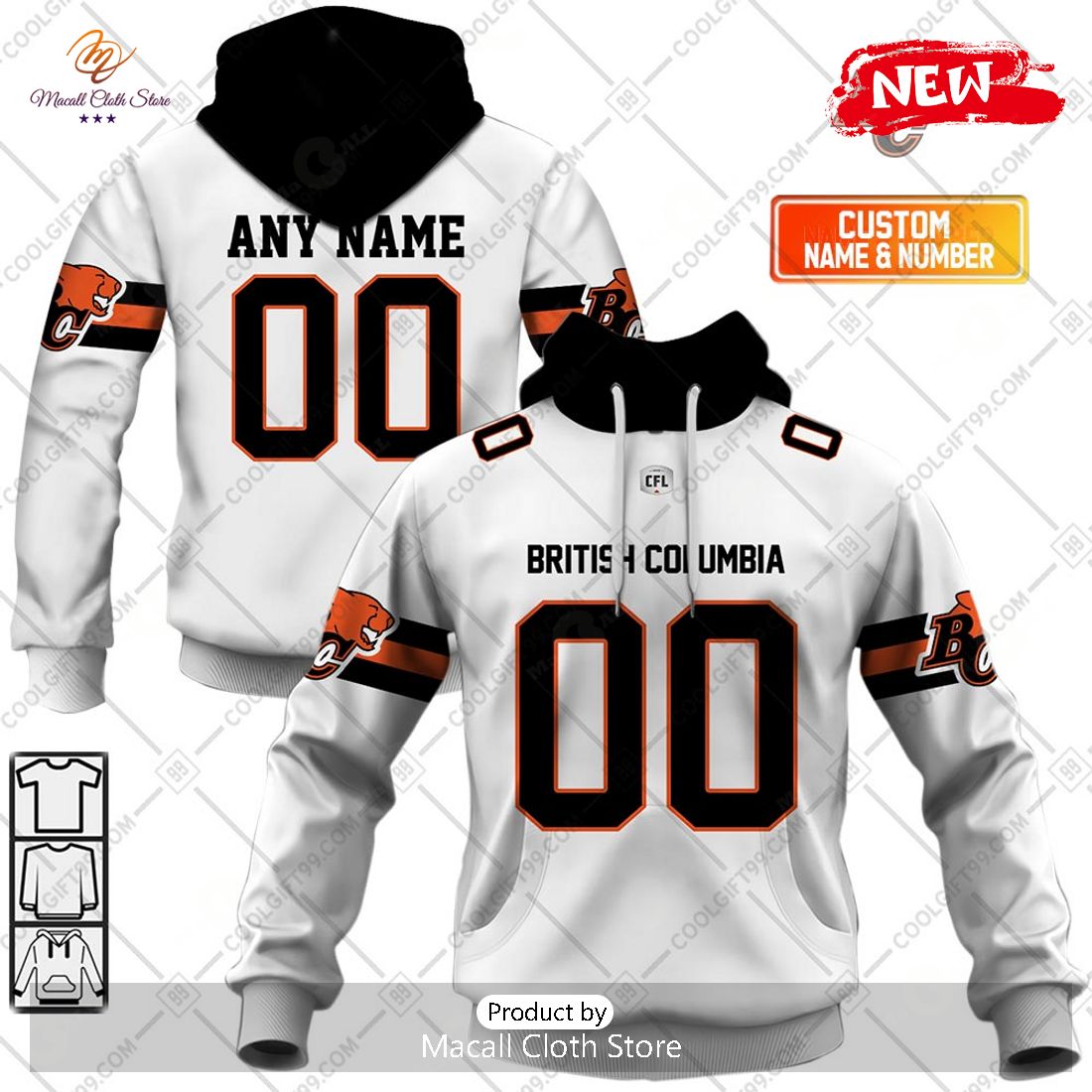 [NEW] Personalized CFL BC Lions Away Jersey Style Hoodie Sweatshirt 3D