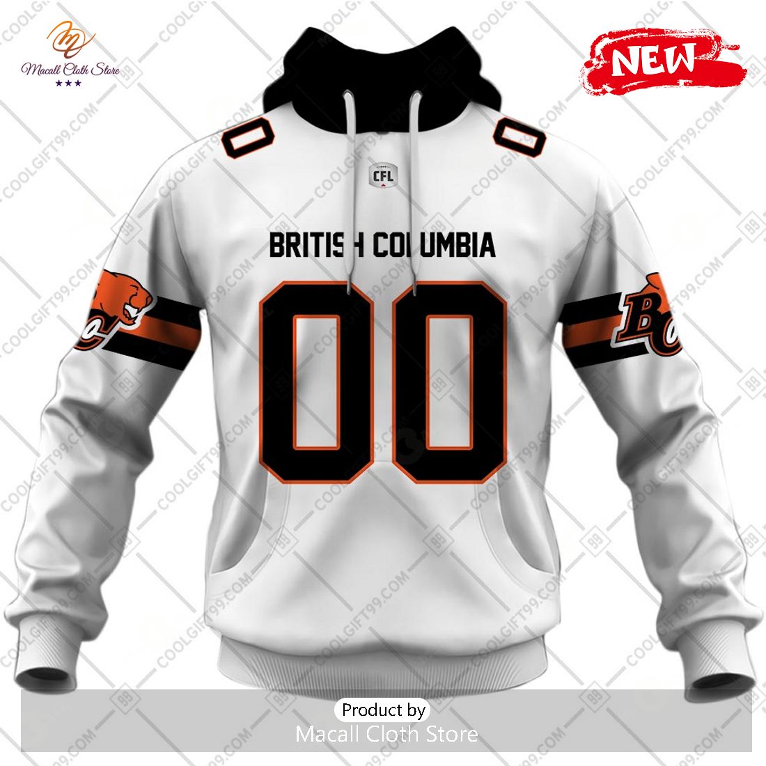 [NEW] Personalized CFL BC Lions Away Jersey Style Hoodie Sweatshirt 3D