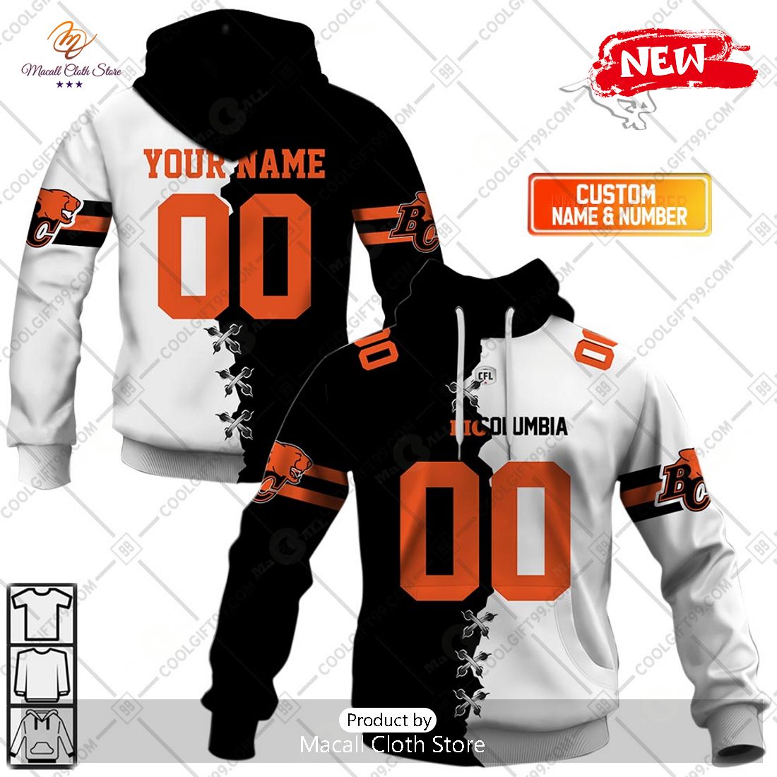 [NEW] Personalized CFL BC Lions Mix Jersey Style Hoodie Sweatshirt 3D