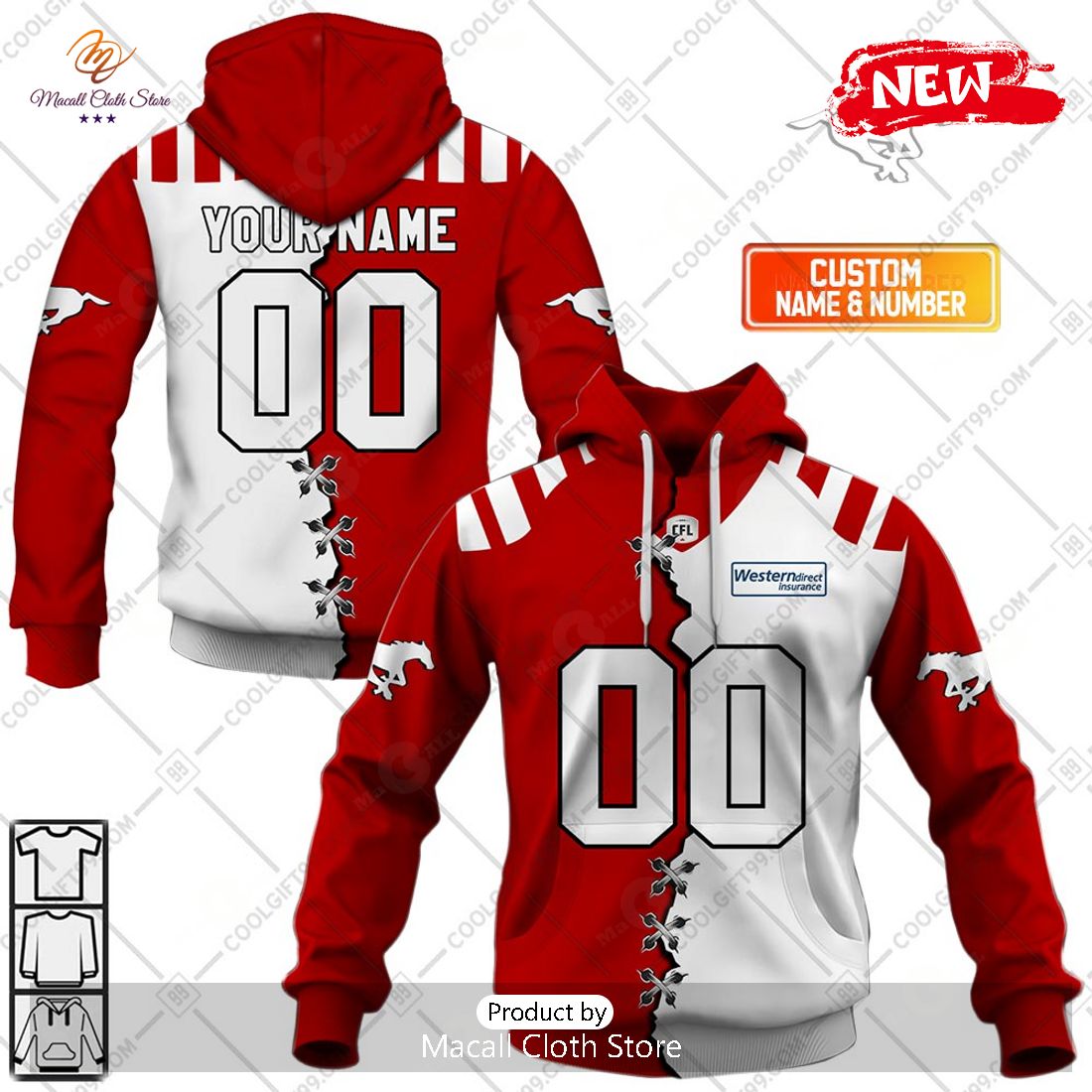 [NEW] Personalized CFL Calgary Stampeders Mix Jersey Style Hoodie Sweatshirt 3D