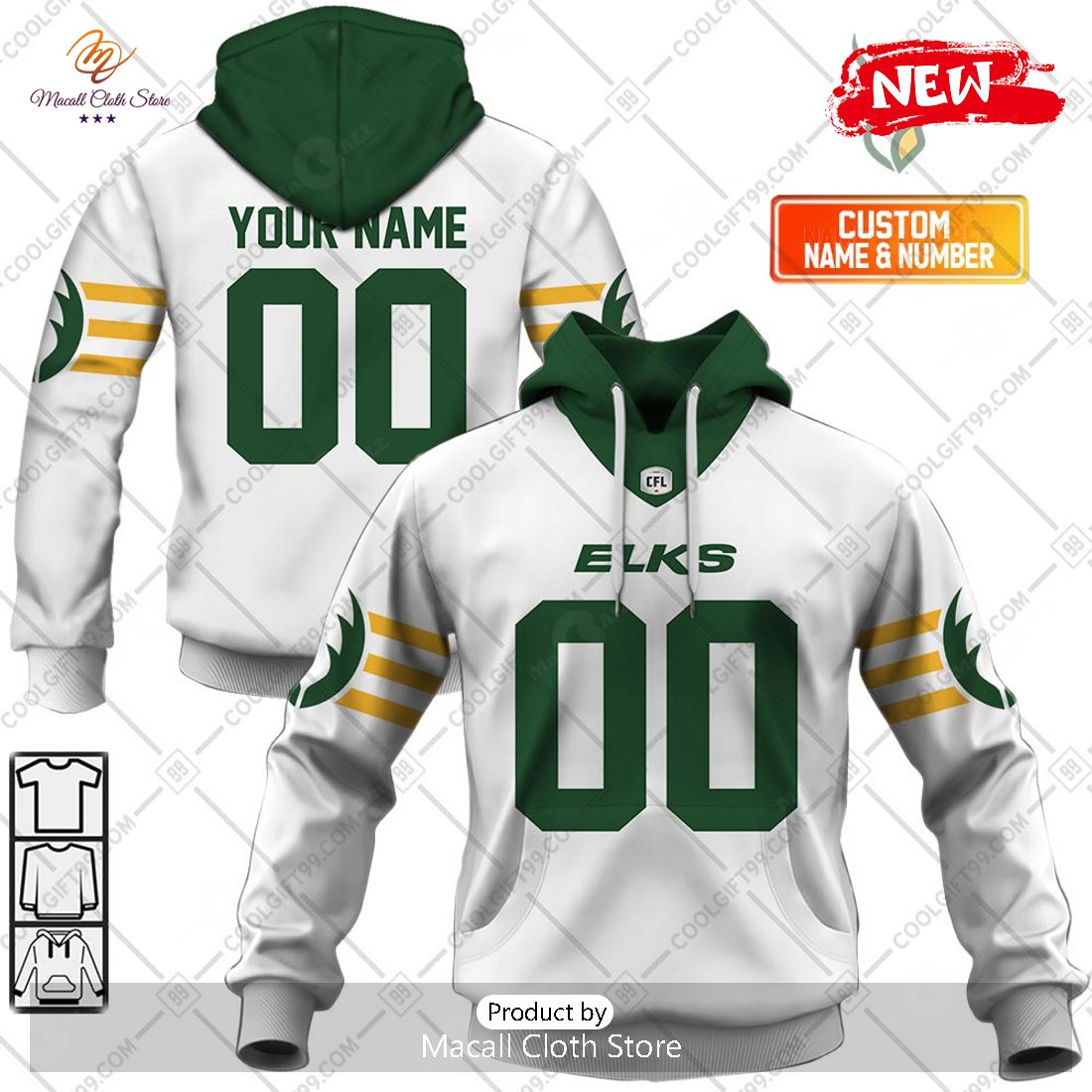 [NEW] Personalized CFL Edmonton Elks Away Jersey Style Hoodie Sweatshirt 3D