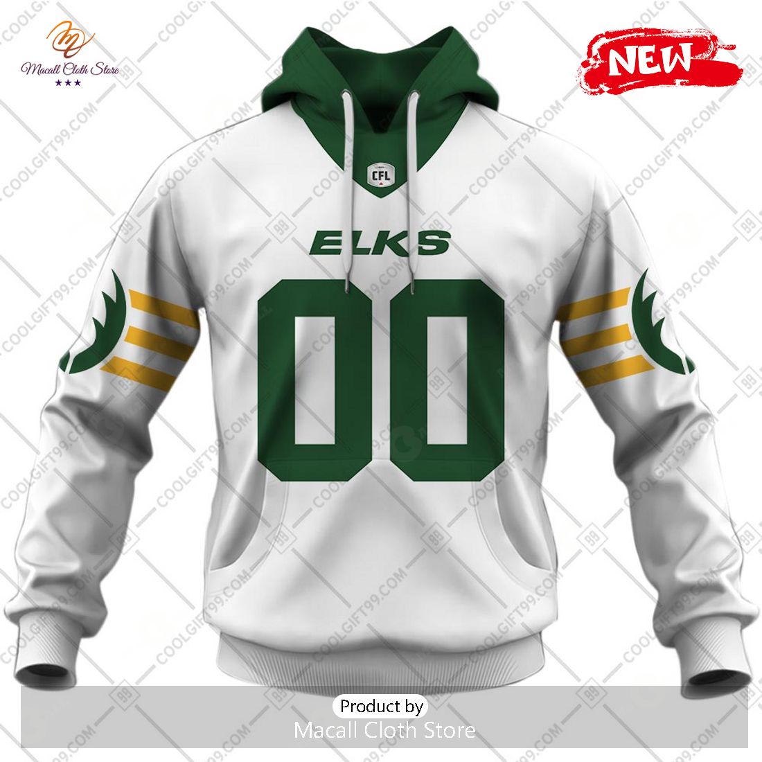 [NEW] Personalized CFL Edmonton Elks Away Jersey Style Hoodie Sweatshirt 3D