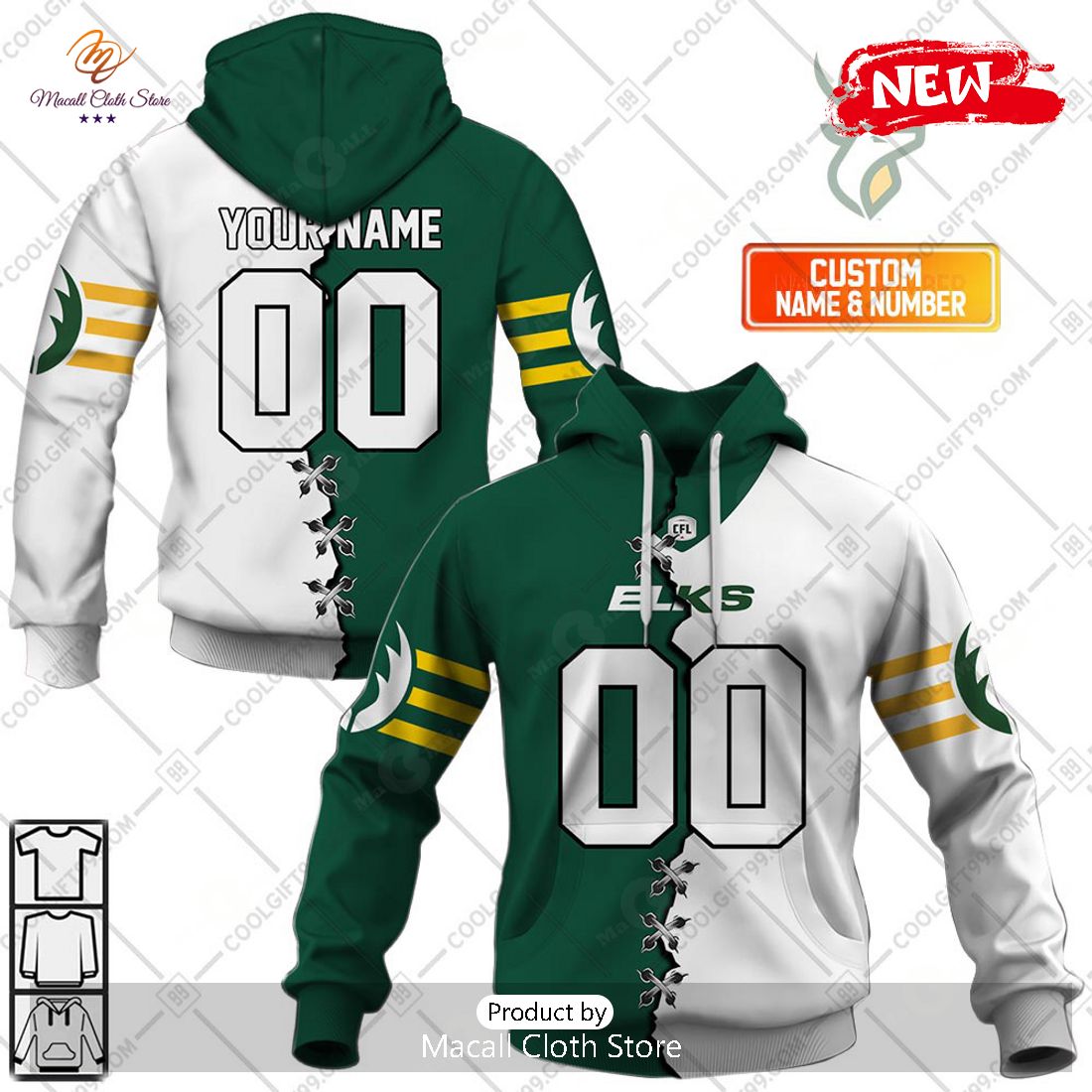 [NEW] Personalized CFL Edmonton Elks Mix Jersey Style Hoodie Sweatshirt 3D