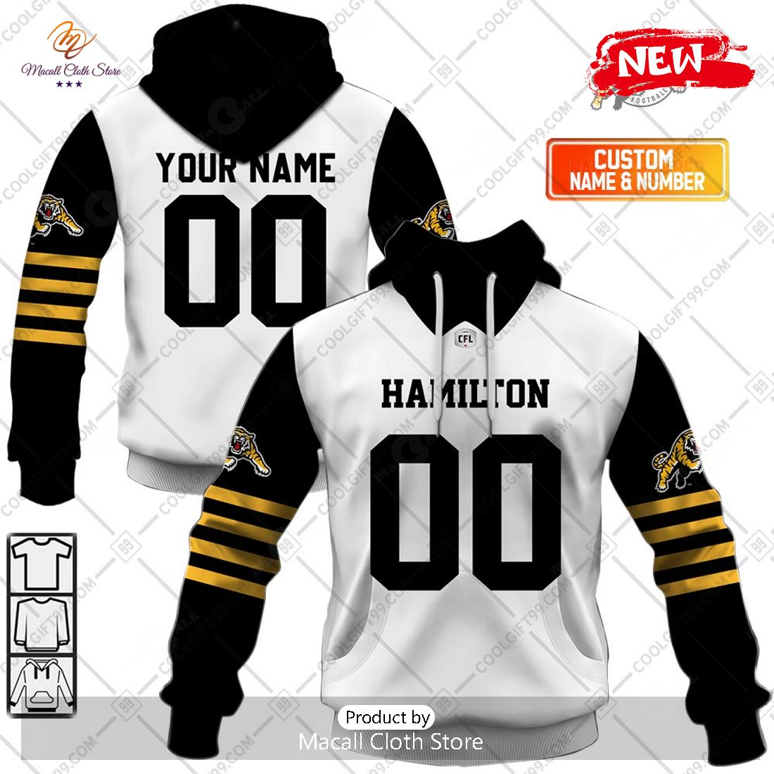 [NEW] Personalized CFL Hamilton Tiger Cats Away Jersey Style Hoodie Sweatshirt 3D