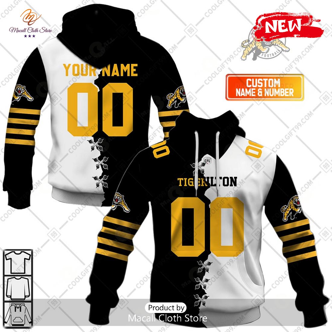[NEW] Personalized CFL Hamilton Tiger Cats Mix Jersey Style Hoodie Sweatshirt 3D