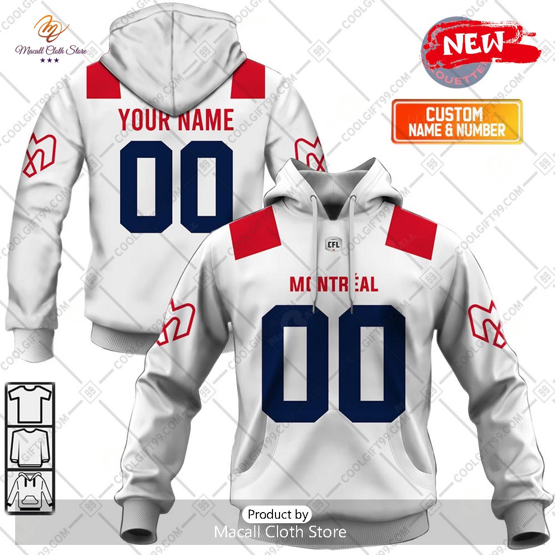 [NEW] Personalized CFL Montreal Alouettes Away Jersey Style Hoodie Sweatshirt 3D
