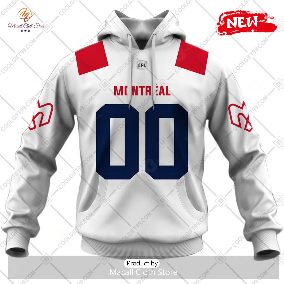 [NEW] Personalized CFL Montreal Alouettes Away Jersey Style Hoodie Sweatshirt 3D
