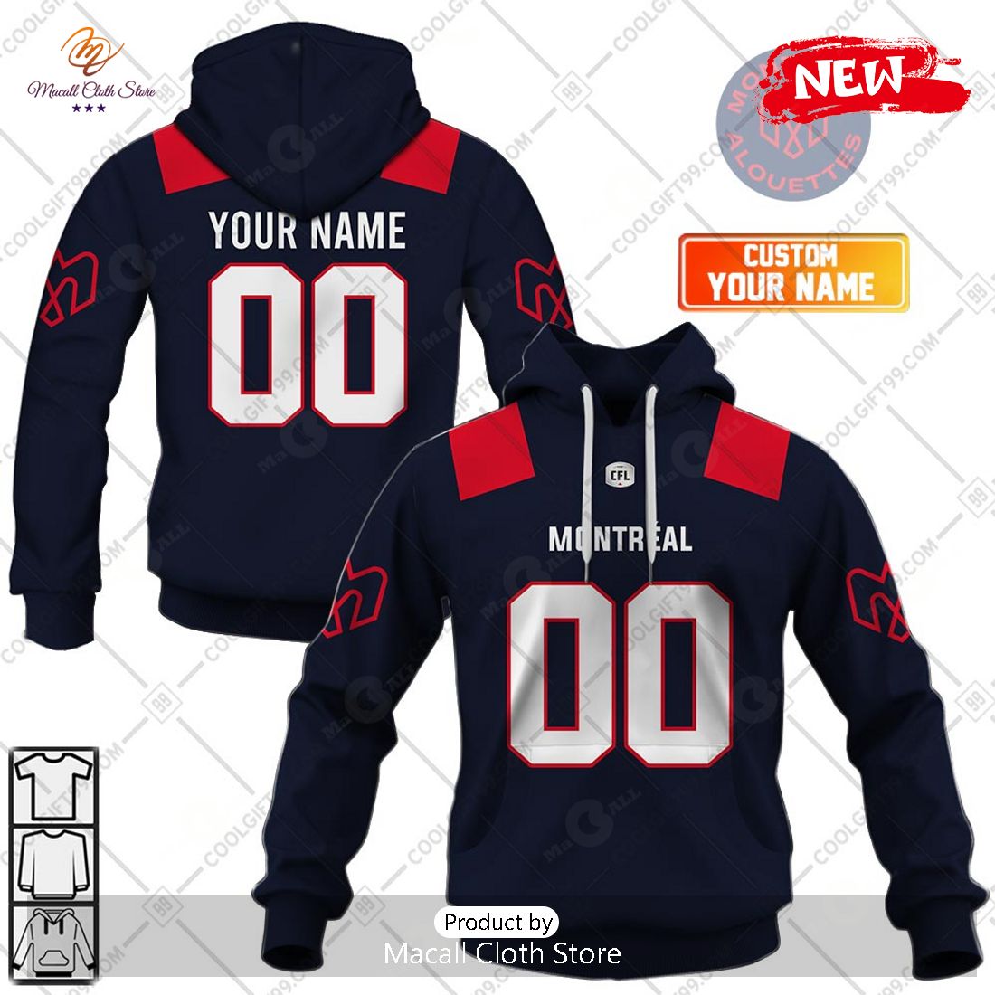 [NEW] Personalized CFL Montreal Alouettes Home Jersey Style Hoodie Sweatshirt 3D
