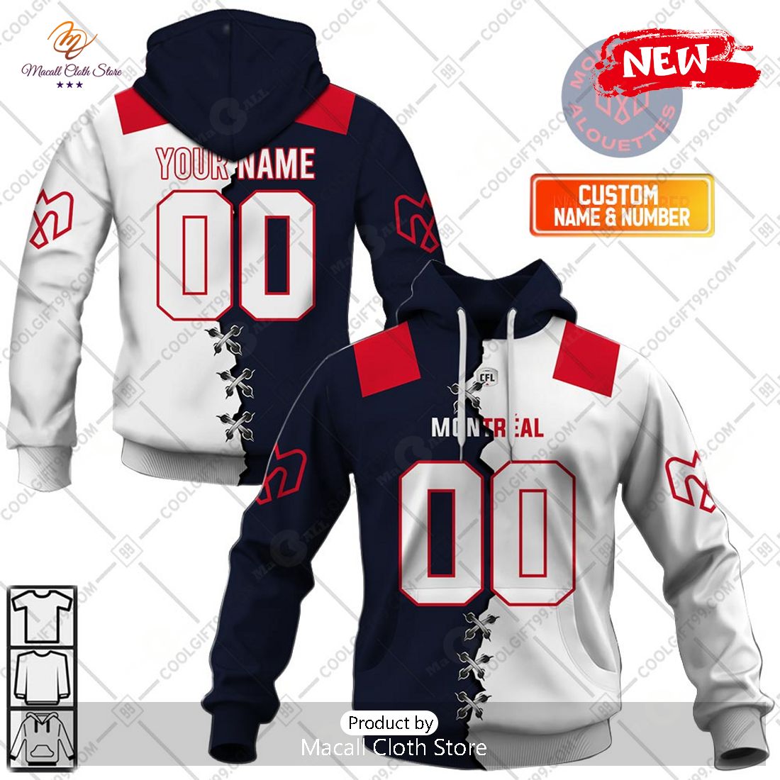 [NEW] Personalized CFL Montreal Alouettes Mix Jersey Style Hoodie Sweatshirt 3D